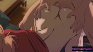 Blonde beauties indulge in raunchy creampie sex, sassy subtitles spice up the sleaze