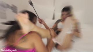 Dirty slave licks Goddess Gabriella's stinky toes, spits & smothers face