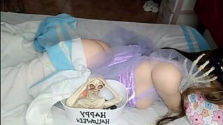 'Horny🥵 Blonde Brat Fucks BBC on Halloween, Cums Hard, Squirting Mess'