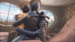Two horny🥵 robots milking your cock🌭 with enormous silicone tits