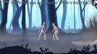 Two rough sex-hungry undead demons ravish a strong military lady in the woods