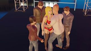Raw group sex after concert, sweaty fans ravage Lulu in crimson lingerie