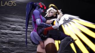 Futa Mercy's massive phallus drills Widowmaker's holes relentlessly