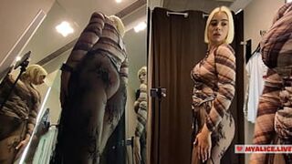 Blonde's Big Tits Haul See-Through Clothes, Up-skirt Fuck-pussy✌ Tease