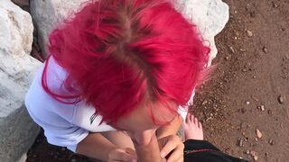Babe公开 bj on beach, swallow cum