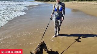Bikini walking on a Public beach