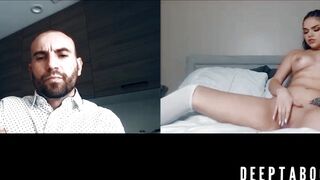 Sensual Athena Faris shows off pussy✌ as bare-headed guy watches