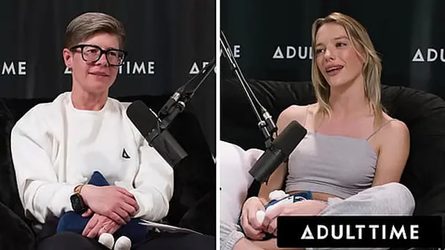 ADULT TIME - Busty Lesbians Octavia Red & Kenna James CAUGHT EATING PUSSY On Podcast Set! FULL SCENE