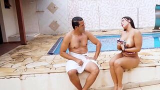 Maid at the pool with a big ass made me horny, I stopped to admire her and ate this hottie.