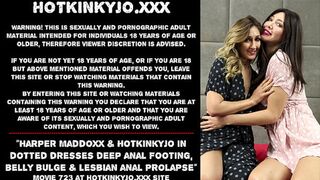 Harper Maddoxx & Hotkinkyjo in dotted dresses deep anal footing, belly bulge & lesbian anal prolapse