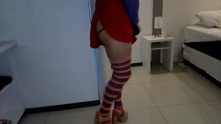 CD taking pictures of her tits —  his girlfriend comes in and they fuck —  he shoots his cum on her round ass