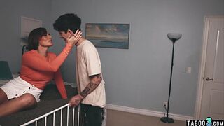 Naughty MILF stepmother Kell Fire masturbating and asks her stepsons help