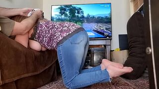 The ultimate cheat code  Gamergirl living the dream  Big tits BJ & Swallow