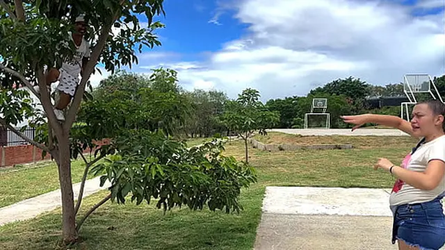 I see a little dwarf riding in a tree watching me exercise and he invites me to his apartment to fuck me until he cums inside me and finishes in my tight ass 