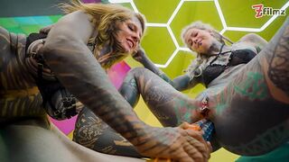 Heavy Tattooed Lesbians riding big Toys - ANAL —  ATM —  Fatnasy Dildos - Alt-girls —  punk —  goth —  hippie and split tongue