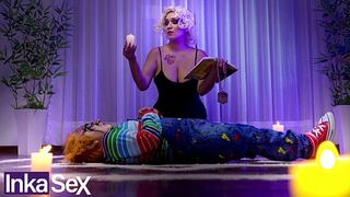 On Halloween, Chucky comes to life and surprises Tiffany by breaking her anus.