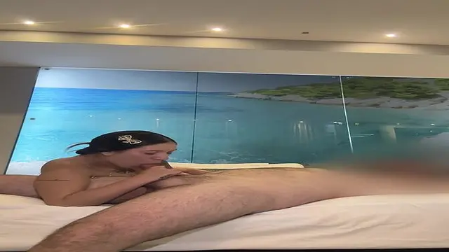 Petite brunette Olivia Quinn gives a sweaty oral and shows off her round backside