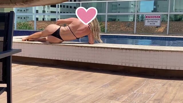 Public pool OLDER WOMAN gives giant handjobs and helps him spunk