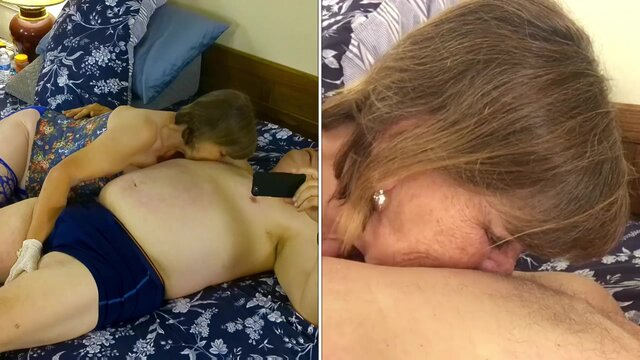 Granny Carmen takes a young man's massive rod completely into her throat 