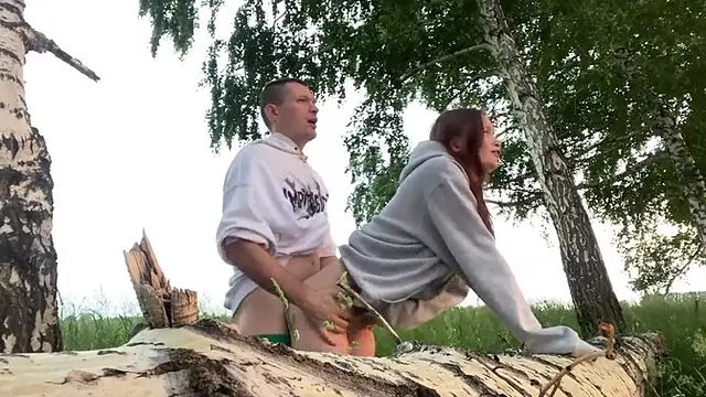 Hot brunette girlfriend fucked hard in the forest